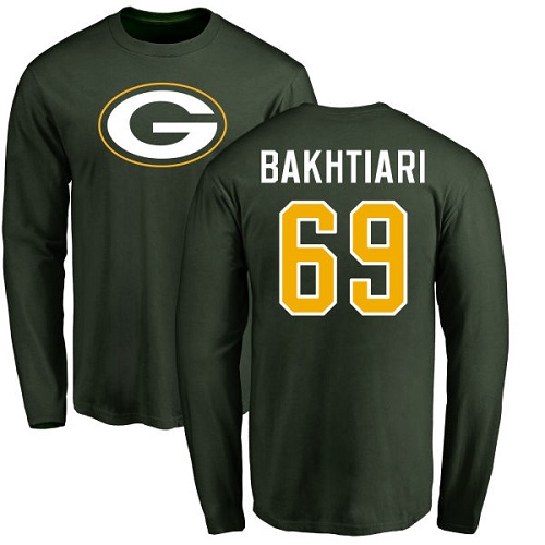 Men Green Bay Packers Green #69 Bakhtiari David Name And Number Logo Nike NFL Long Sleeve T Shirt->green bay packers->NFL Jersey